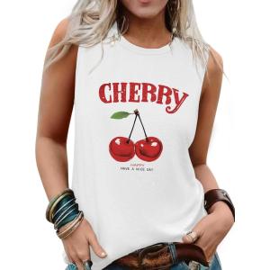 imageSleeveless Tank Tops for Women 2025 Summer Casual Blouses Graphic Tees Loose Fit Crewneck Vacation Outfits ShirtsPattern16