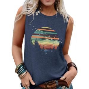 imageSleeveless Tank Tops for Women 2025 Summer Casual Blouses Graphic Tees Loose Fit Crewneck Vacation Outfits ShirtsPattern2