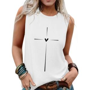 imageSleeveless Tank Tops for Women 2025 Summer Casual Blouses Graphic Tees Loose Fit Crewneck Vacation Outfits ShirtsPattern5