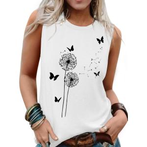 imageSleeveless Tank Tops for Women 2025 Summer Casual Blouses Graphic Tees Loose Fit Crewneck Vacation Outfits ShirtsPattern7