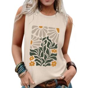 imageSleeveless Tank Tops for Women 2025 Summer Casual Blouses Graphic Tees Loose Fit Crewneck Vacation Outfits ShirtsPattern9