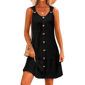 imageSummer Dresses for Women 2025 Sleeveless Floral Boho Swimsuit Cover Ups Casual Button Beach Vacation Tank SundressesBlack
