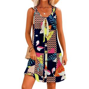 imageSummer Dresses for Women 2025 Sleeveless Floral Boho Swimsuit Cover Ups Casual Button Beach Vacation Tank SundressesPattern6