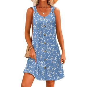 imageSummer Dresses for Women 2025 Sleeveless Floral Boho Swimsuit Cover Ups Casual Button Beach Vacation Tank SundressesPattern7
