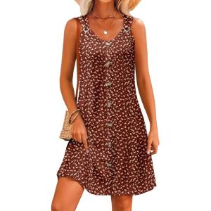 imageSummer Dresses for Women 2025 Sleeveless Floral Boho Swimsuit Cover Ups Casual Button Beach Vacation Tank SundressesPattern9
