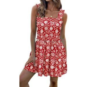 imageWomens Floral Summer Mini Dresses Ruffle Straps Boho Tiered Babydoll Tank Sundress Beach Vacation Short DressesPattern5
