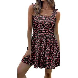 imageWomens Floral Summer Mini Dresses Ruffle Straps Boho Tiered Babydoll Tank Sundress Beach Vacation Short DressesPattern6