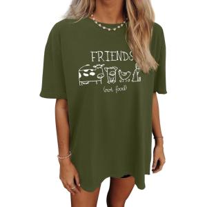 imageWomens Oversized T Shirts Graphic Tees Summer Short Sleeve Casual Loose Crewneck Basic Tunic Tops Trendy 2025Army Green