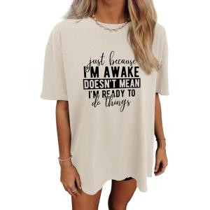 imageWomens Oversized T Shirts Graphic Tees Summer Short Sleeve Casual Loose Crewneck Basic Tunic Tops Trendy 2025Beige