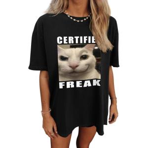 imageWomens Oversized T Shirts Graphic Tees Summer Short Sleeve Casual Loose Crewneck Basic Tunic Tops Trendy 2025Black Cat