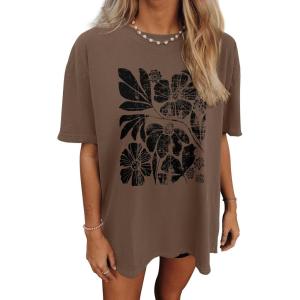 imageWomens Oversized T Shirts Graphic Tees Summer Short Sleeve Casual Loose Crewneck Basic Tunic Tops Trendy 2025Coffee 1