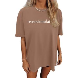 imageWomens Oversized T Shirts Graphic Tees Summer Short Sleeve Casual Loose Crewneck Basic Tunic Tops Trendy 2025Khaki 1