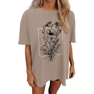 imageWomens Oversized T Shirts Graphic Tees Summer Short Sleeve Casual Loose Crewneck Basic Tunic Tops Trendy 2025Light Khaki 1