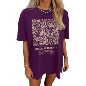 imageWomens Oversized T Shirts Graphic Tees Summer Short Sleeve Casual Loose Crewneck Basic Tunic Tops Trendy 2025Purple Flower 1