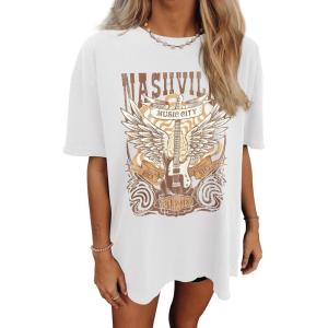 imageWomens Oversized T Shirts Graphic Tees Summer Short Sleeve Casual Loose Crewneck Basic Tunic Tops Trendy 2025White