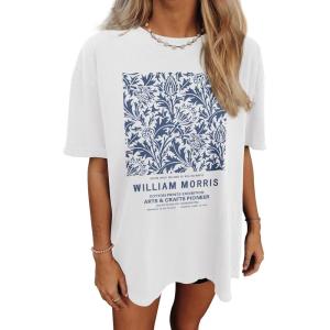 imageWomens Oversized T Shirts Graphic Tees Summer Short Sleeve Casual Loose Crewneck Basic Tunic Tops Trendy 2025White Flower