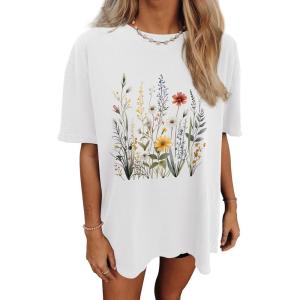 imageWomens Oversized T Shirts Graphic Tees Summer Short Sleeve Casual Loose Crewneck Basic Tunic Tops Trendy 2025White Flower1