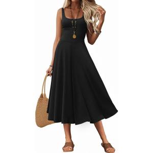 imageWomens Sleeveless Summer Dress Scoop Neck Casual Loose Flowy Midi Sundresses Tank Fit ampamp Flare Beach Vacation DressBlack