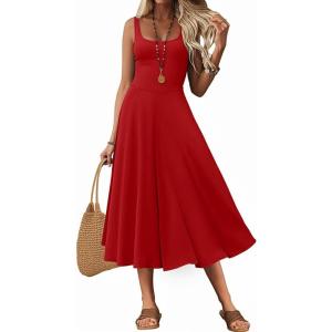 imageWomens Sleeveless Summer Dress Scoop Neck Casual Loose Flowy Midi Sundresses Tank Fit ampamp Flare Beach Vacation DressRed