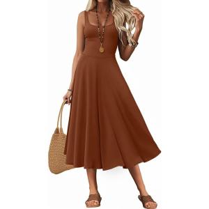 imageWomens Sleeveless Summer Dress Scoop Neck Casual Loose Flowy Midi Sundresses Tank Fit ampamp Flare Beach Vacation DressRust