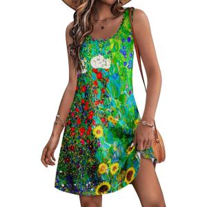 imageWomens Summer Dress 2025 Sleeveless Floral Boho Sundress Swimsuit Coverup Casual Loose Beach Vacation Tank DressesFloral 25