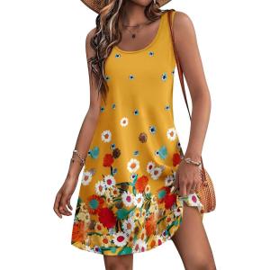 imageWomens Summer Dress 2025 Sleeveless Floral Boho Sundress Swimsuit Coverup Casual Loose Beach Vacation Tank DressesFloral Yellow 6