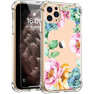 imagefor iPhone 11 Pro Max Case with Screen Protector  Stylish Elegant Floral Design on Soft Clear TPU  Slim Fit Protective Phone Cover for Women and Girls  Purple LavenderYellow Pink