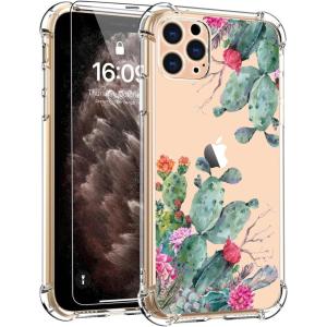 imagefor iPhone 11 Pro Max Case with Screen Protector  Stylish Elegant Floral Design on Soft Clear TPU  Slim Fit Protective Phone Cover for Women and Girls  Purple LavenderCactus in Flower