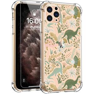 imagefor iPhone 11 Pro Max Case with Screen Protector  Stylish Elegant Floral Design on Soft Clear TPU  Slim Fit Protective Phone Cover for Women and Girls  Purple LavenderDinosaurs
