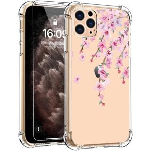 imagefor iPhone 11 Pro Max Case with Screen Protector  Stylish Elegant Floral Design on Soft Clear TPU  Slim Fit Protective Phone Cover for Women and Girls  Purple LavenderCherry Blossom
