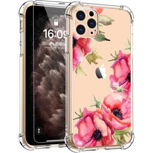 imagefor iPhone 11 Pro Max Case with Screen Protector  Stylish Elegant Floral Design on Soft Clear TPU  Slim Fit Protective Phone Cover for Women and Girls  Purple LavenderBlossom Florals
