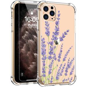 imagefor iPhone 11 Pro Max Case with Screen Protector  Stylish Elegant Floral Design on Soft Clear TPU  Slim Fit Protective Phone Cover for Women and Girls  Purple LavenderPurple Lavender