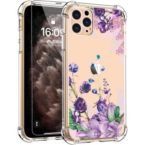 imagefor iPhone 11 Pro Max Case with Screen Protector  Stylish Elegant Floral Design on Soft Clear TPU  Slim Fit Protective Phone Cover for Women and Girls  Purple LavenderPurple Blossoms