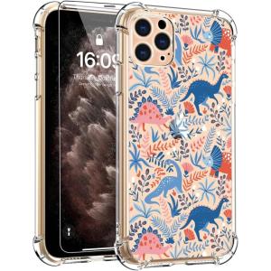 imagefor iPhone 11 Pro Max Case with Screen Protector  Stylish Elegant Floral Design on Soft Clear TPU  Slim Fit Protective Phone Cover for Women and Girls  Purple LavenderColorful Dinosaurs