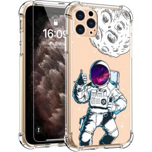 imagefor iPhone 11 Pro Max Case with Screen Protector  Stylish Elegant Floral Design on Soft Clear TPU  Slim Fit Protective Phone Cover for Women and Girls  Purple LavenderAstronaut and Moom