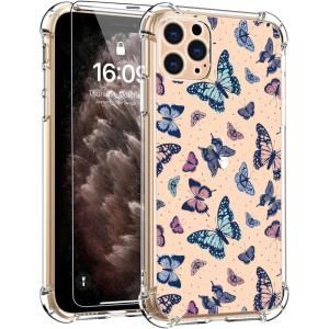 imagefor iPhone 11 Pro Max Case with Screen Protector  Stylish Elegant Floral Design on Soft Clear TPU  Slim Fit Protective Phone Cover for Women and Girls  Purple LavenderButterflies