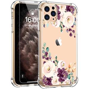 imagefor iPhone 11 Pro Max Case with Screen Protector  Stylish Elegant Floral Design on Soft Clear TPU  Slim Fit Protective Phone Cover for Women and Girls  Purple LavenderWhite Purple