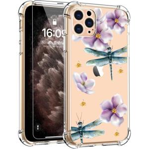 imagefor iPhone 11 Pro Max Case with Screen Protector  Stylish Elegant Floral Design on Soft Clear TPU  Slim Fit Protective Phone Cover for Women and Girls  Purple LavenderDragonfly