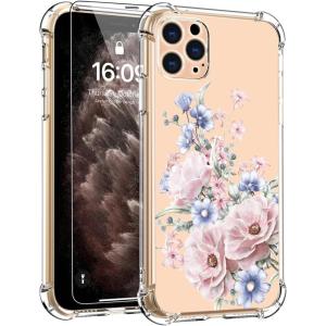 imagefor iPhone 11 Pro Max Case with Screen Protector  Stylish Elegant Floral Design on Soft Clear TPU  Slim Fit Protective Phone Cover for Women and Girls  Purple LavenderBlooming Flowers