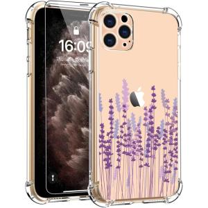 imagefor iPhone 11 Pro Max Case with Screen Protector  Stylish Elegant Floral Design on Soft Clear TPU  Slim Fit Protective Phone Cover for Women and Girls  Purple LavenderTiny Lavender