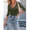 image34 Length Sleeve Womens Tops Lace Sexy V Neck Ribbed Knit Fitted T Shirts Dressy Casual Blouses Going Out TopsArmy Green