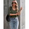 image34 Length Sleeve Womens Tops Lace Sexy V Neck Ribbed Knit Fitted T Shirts Dressy Casual Blouses Going Out TopsArmy Green