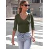 image34 Length Sleeve Womens Tops Lace Sexy V Neck Ribbed Knit Fitted T Shirts Dressy Casual Blouses Going Out TopsArmy Green