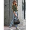 image34 Length Sleeve Womens Tops Lace Sexy V Neck Ribbed Knit Fitted T Shirts Dressy Casual Blouses Going Out TopsArmy Green