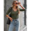 image34 Length Sleeve Womens Tops Lace Sexy V Neck Ribbed Knit Fitted T Shirts Dressy Casual Blouses Going Out TopsArmy Green