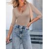 image34 Length Sleeve Womens Tops Lace Sexy V Neck Ribbed Knit Fitted T Shirts Dressy Casual Blouses Going Out TopsBeige
