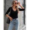 image34 Length Sleeve Womens Tops Lace Sexy V Neck Ribbed Knit Fitted T Shirts Dressy Casual Blouses Going Out TopsBlack