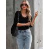 image34 Length Sleeve Womens Tops Lace Sexy V Neck Ribbed Knit Fitted T Shirts Dressy Casual Blouses Going Out TopsBlack