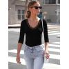 image34 Length Sleeve Womens Tops Lace Sexy V Neck Ribbed Knit Fitted T Shirts Dressy Casual Blouses Going Out TopsBlack