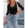 image34 Length Sleeve Womens Tops Lace Sexy V Neck Ribbed Knit Fitted T Shirts Dressy Casual Blouses Going Out TopsBlack